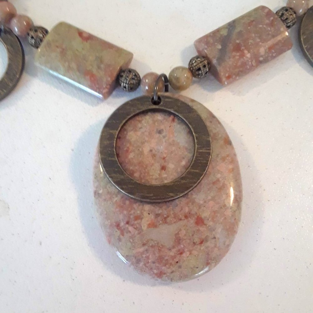Antique brass & Natural Stone Pendant